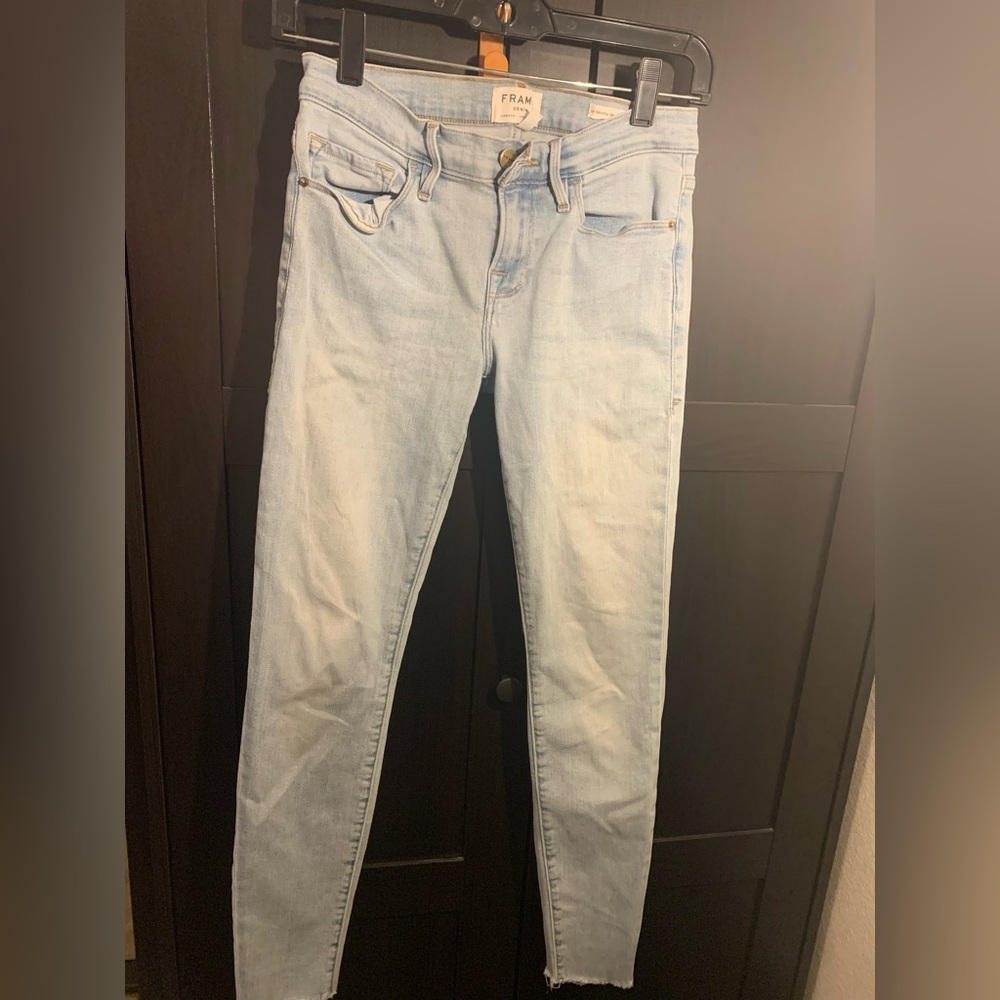 Frame Jeans Women 25 Denim Le Skinny De Jeanne Light Wash Frayed Hem